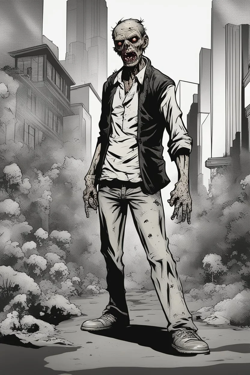 zombie, portrait, comic book, full body, standing, mean