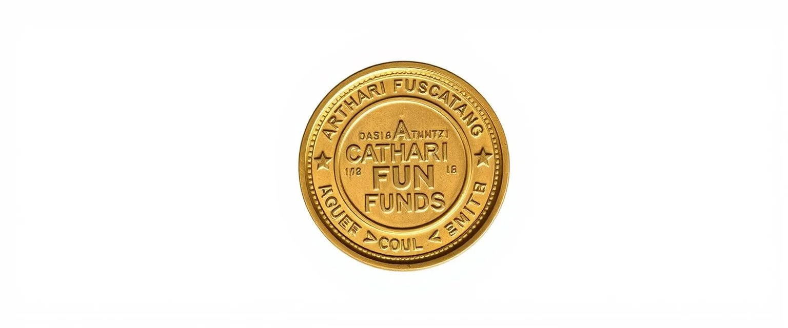 two sides of the coin with an emblem of "Cathari Fun Funds"