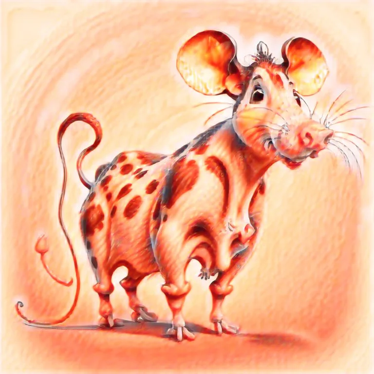 (Rat cow:1.5), with rat ears and tail, chubs, lineal caricature art full body