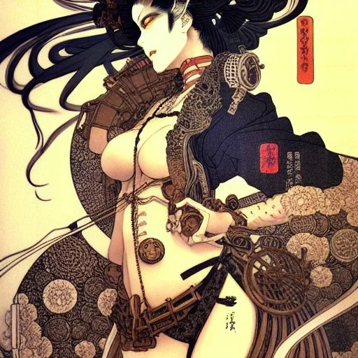 beautiful steampunk huge girl, hyper detailed, hyperdetailed, intricately detailed, illustration by <Katsushika Hokusai> <Yoji Shinkawa>,