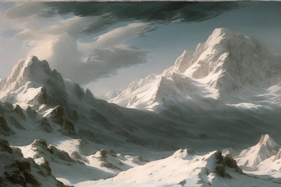 mountain range in snow by andrea del sarto