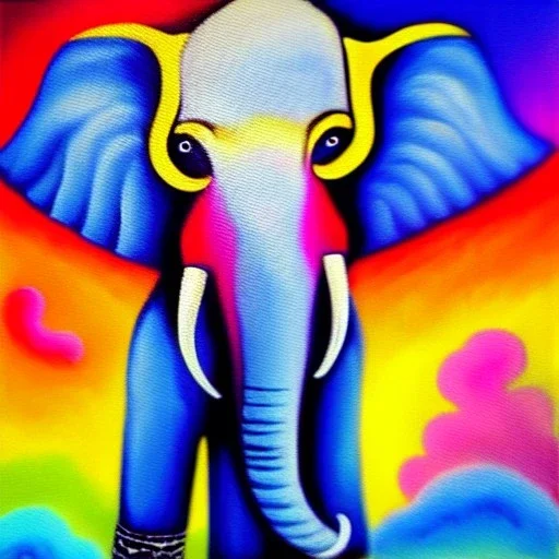 Dibujo al oleo de un elefante indio pintado con muchas nubes de colores estilo Vincent van Gogh