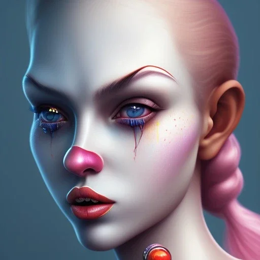 clown girl, smooth soft skin, symmetrical, soft lighting, detailed face, concept art, digital painting, looking into camera