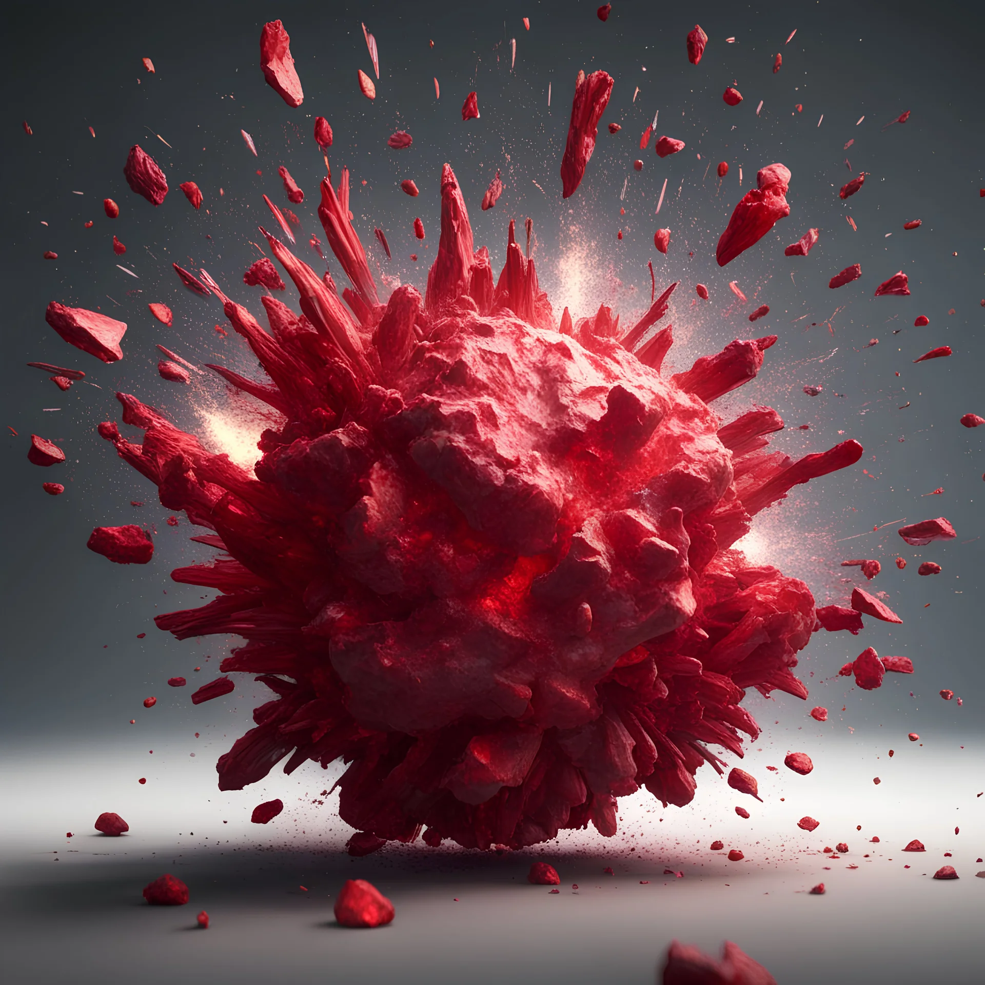 red rubi stone exploding, #D Render, Ultra Realistic, 4K