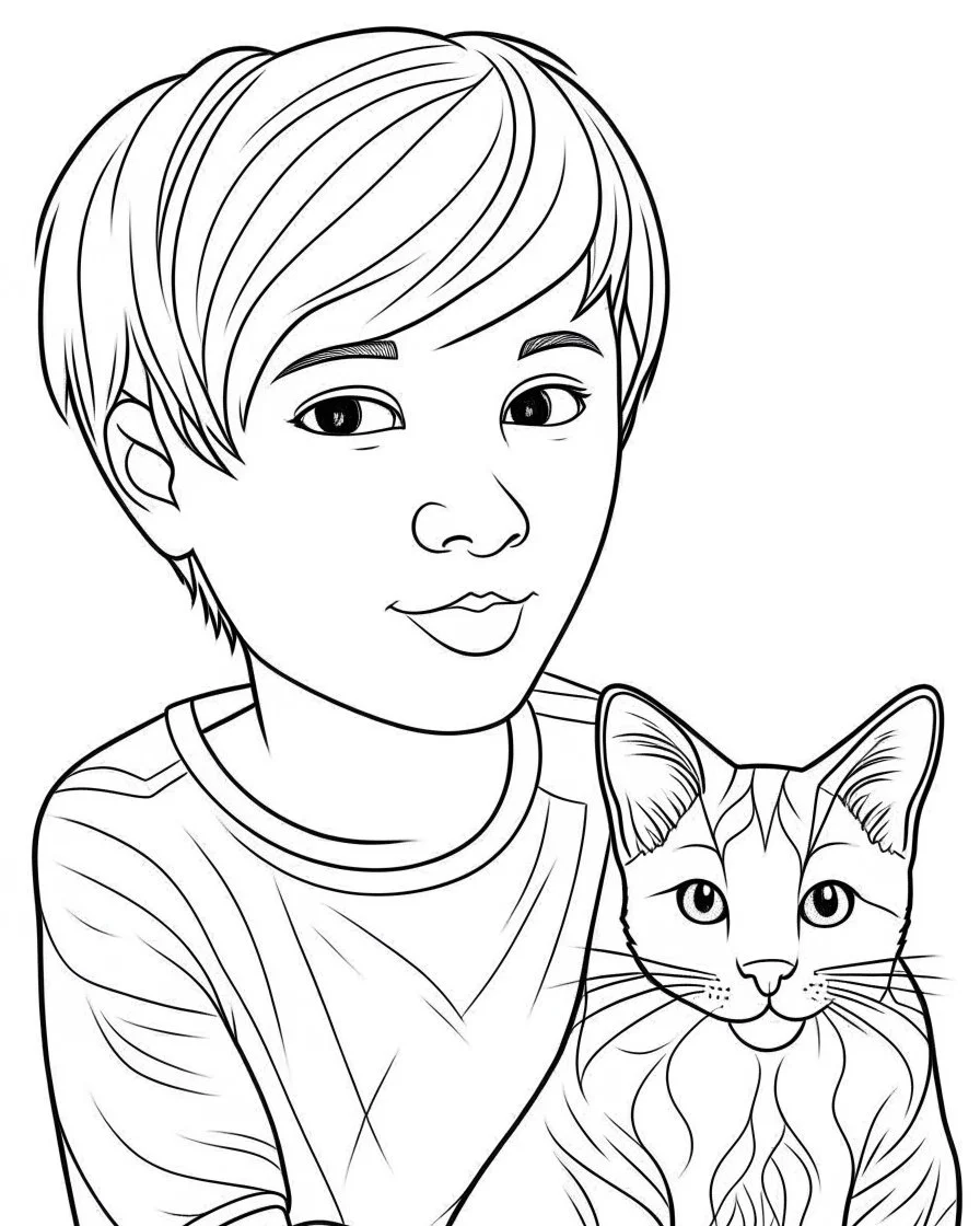 cute kid & pet, full view, realistic face, coloring page, only draw lines, coloring book, clean line art, –no sketch, color, –ar 3:4, white background, minimalistic black lines, minimal black color, low level black colors, coloring page, avoid thick black colors, thin black line art, avoid colors, perfect shape, perfect clear lines,