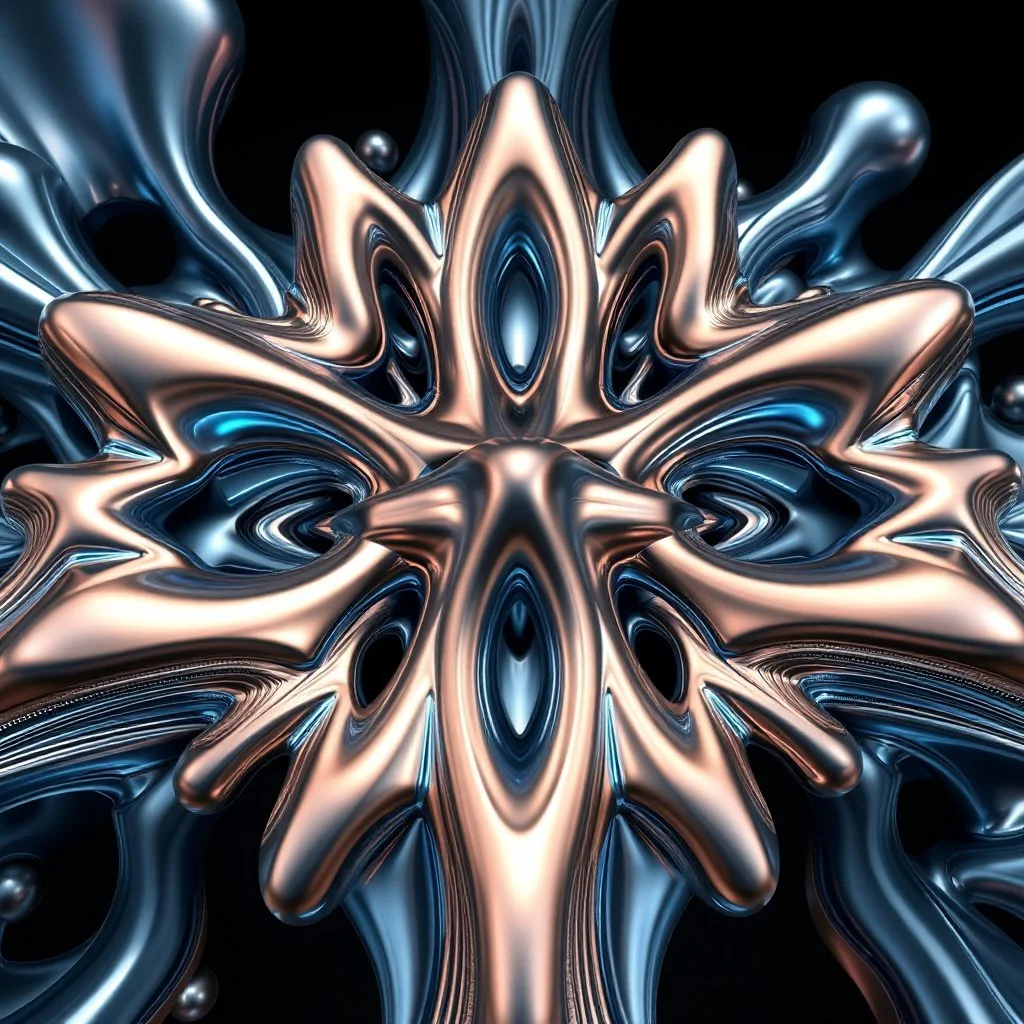 3d structures recursive made of a metallic random color ribon thick fractat of and geometry objects ,blue gray tema background