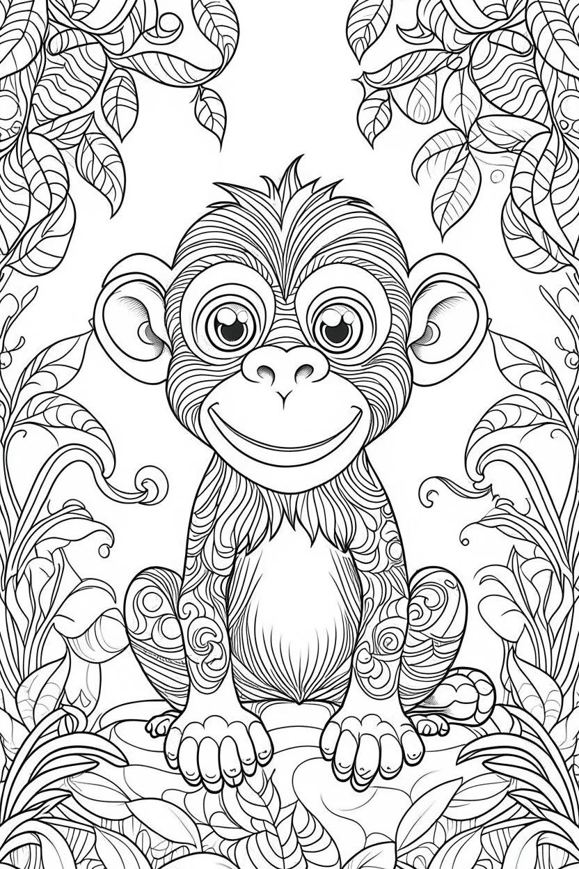 Children illustration monkey coloring book cover