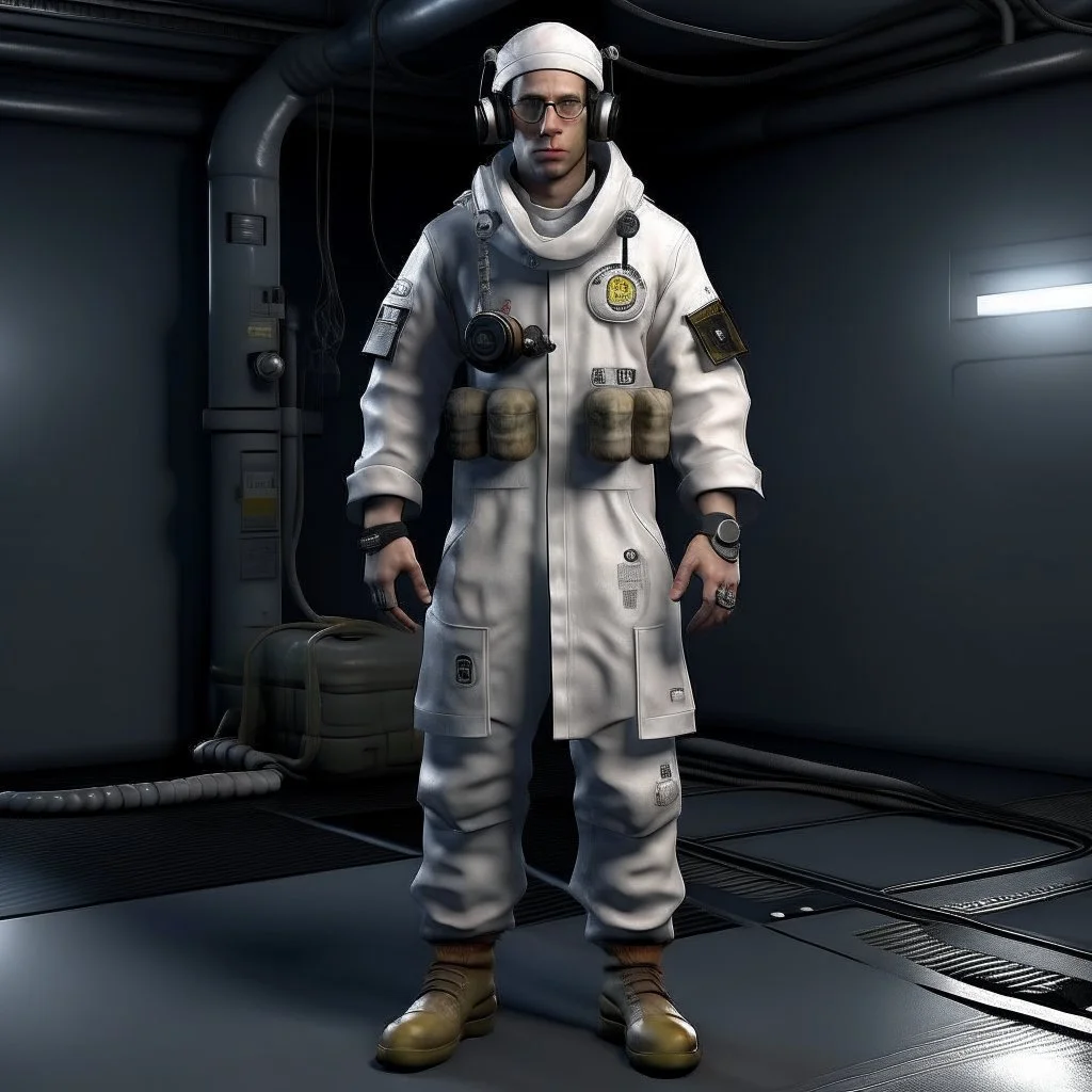 27 year old submarine medic white clothes realistic grimdark