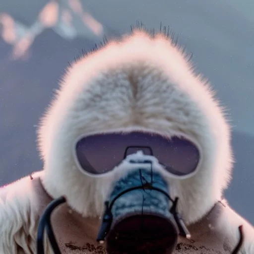 Yeti, wildfires in the background, mountains, fires