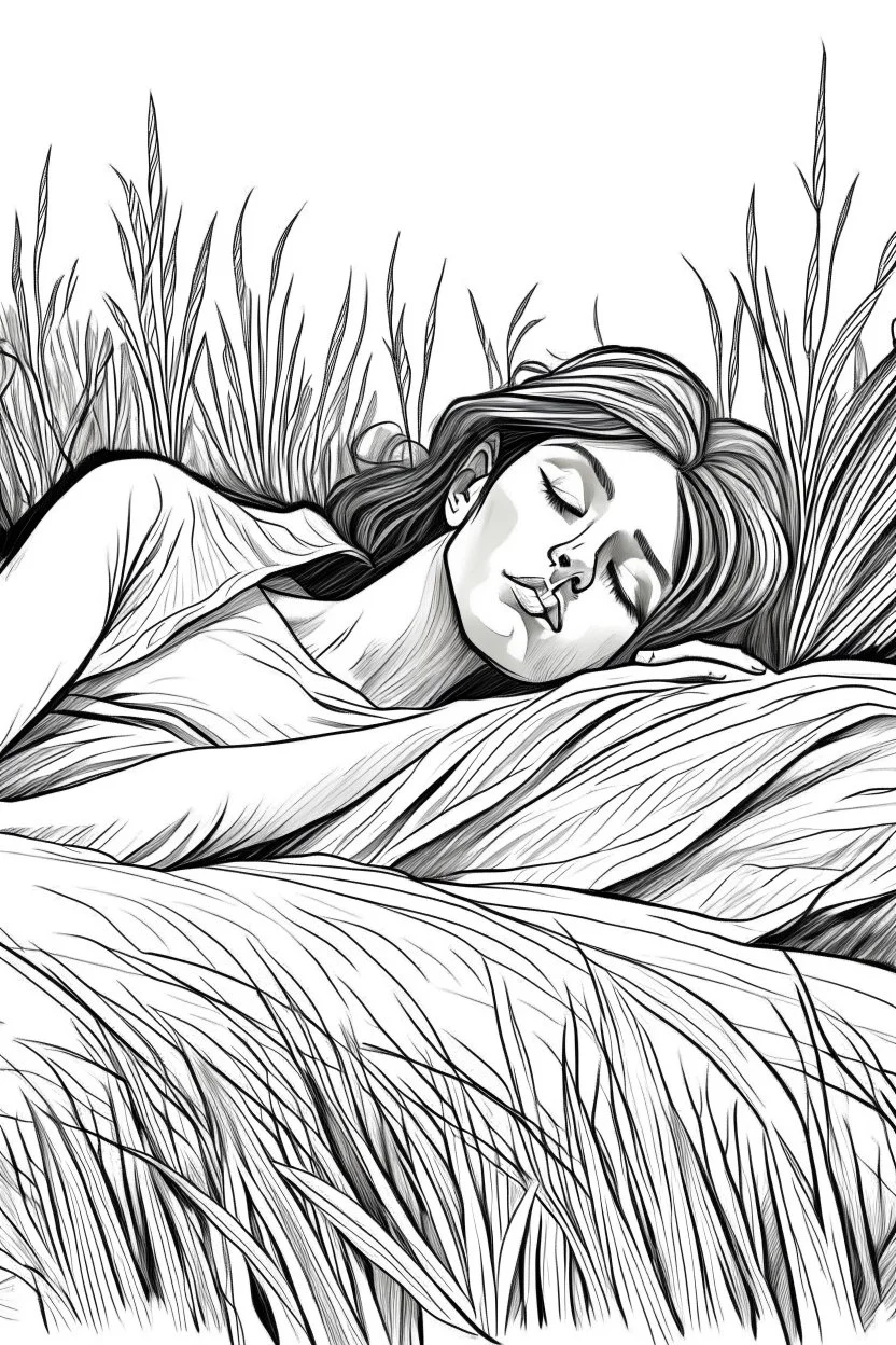 bible Realistic Beautiful Natural Ruth laying on the hay sleeping full body picture Black and white Coloring page