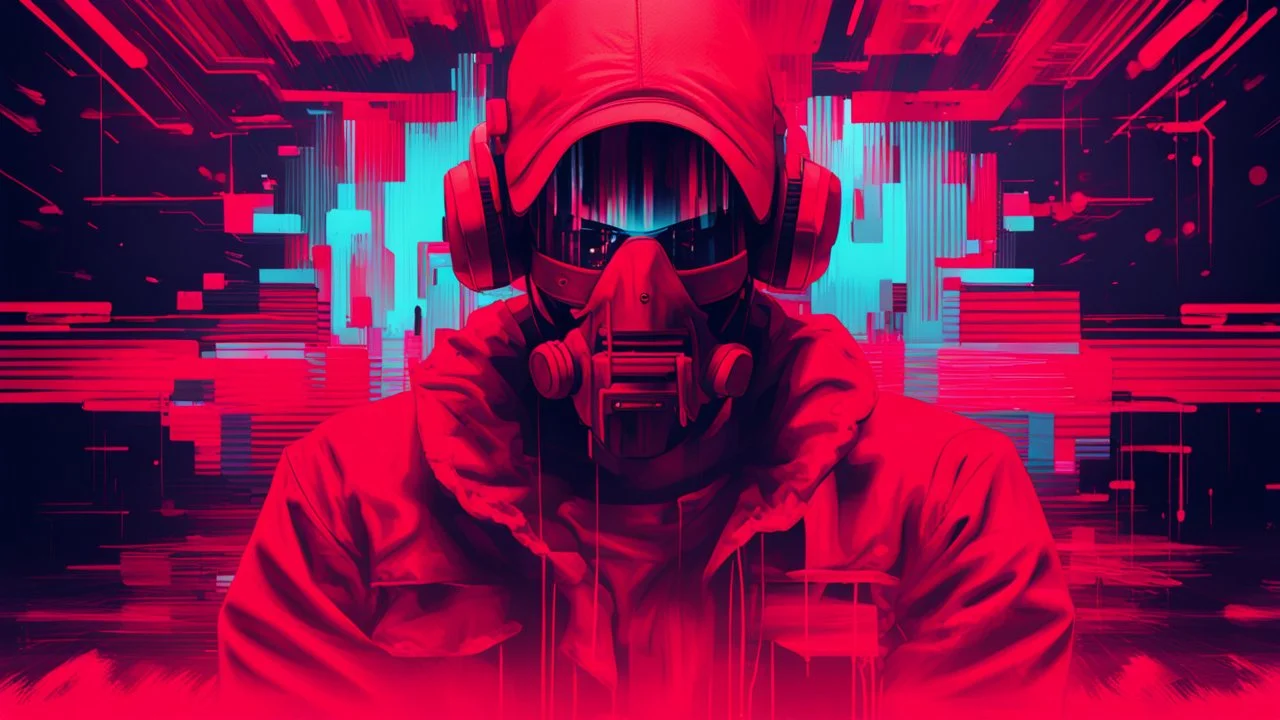 create me a red teamer desktop background with the style of glitchart with red