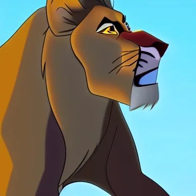 Lion King Animation OC male lion black mane triangular face hooked black nose tip