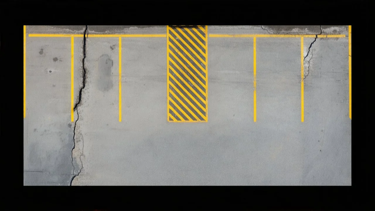 Ground layout for a parking lot. Add skid-marks, add many oil ground stains, fine cracks and weathering, wet spaces, potholes. burnt, and make a little darker