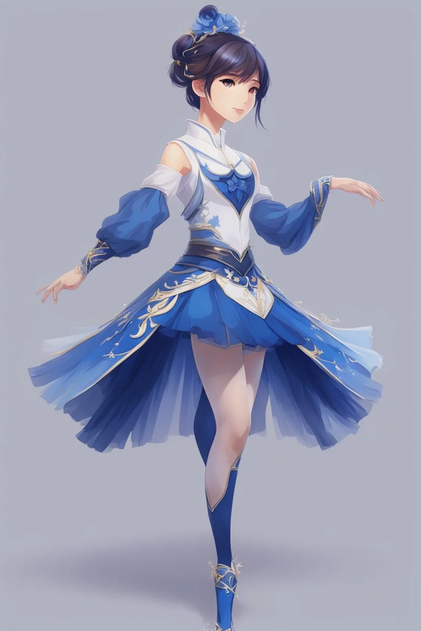 ballerina outfit, blue tones in the style of genshin impact