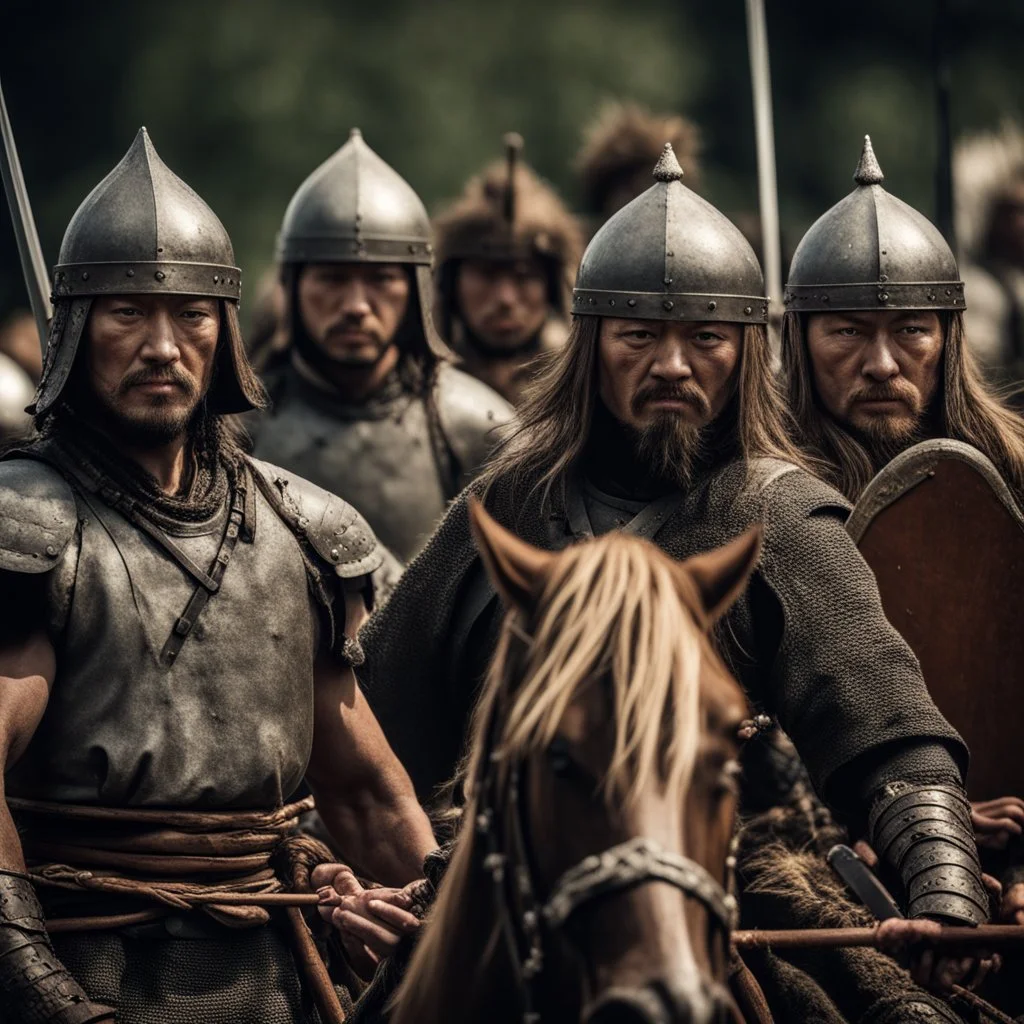 Close-up of a warrior the 1200s and a Mongol warriors, strong athletic build, cinematographic photo