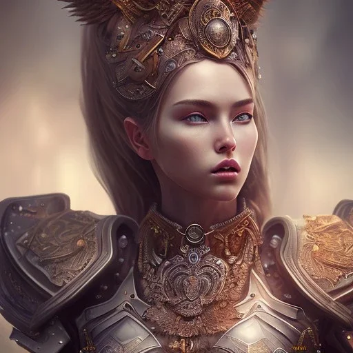 portrait of a warrior with godddes beautiful girl themed armour, extremely detailed, dslr, macro lens, perfect position,hyperphotorealistic, unreal engine, octane render