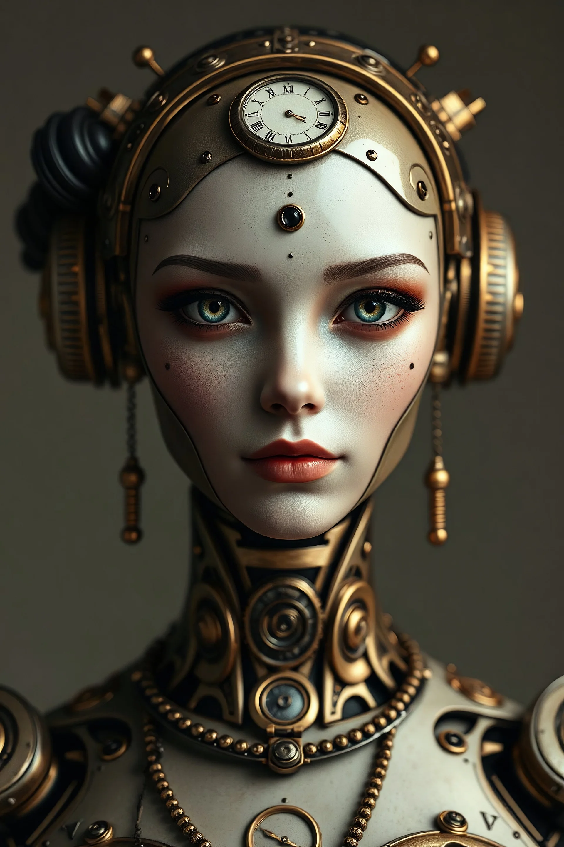 female clockwork android noblewoman with humanoid face