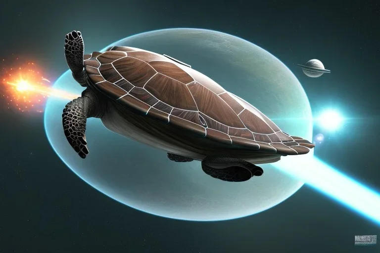 turtle spaceship with thrust and planet