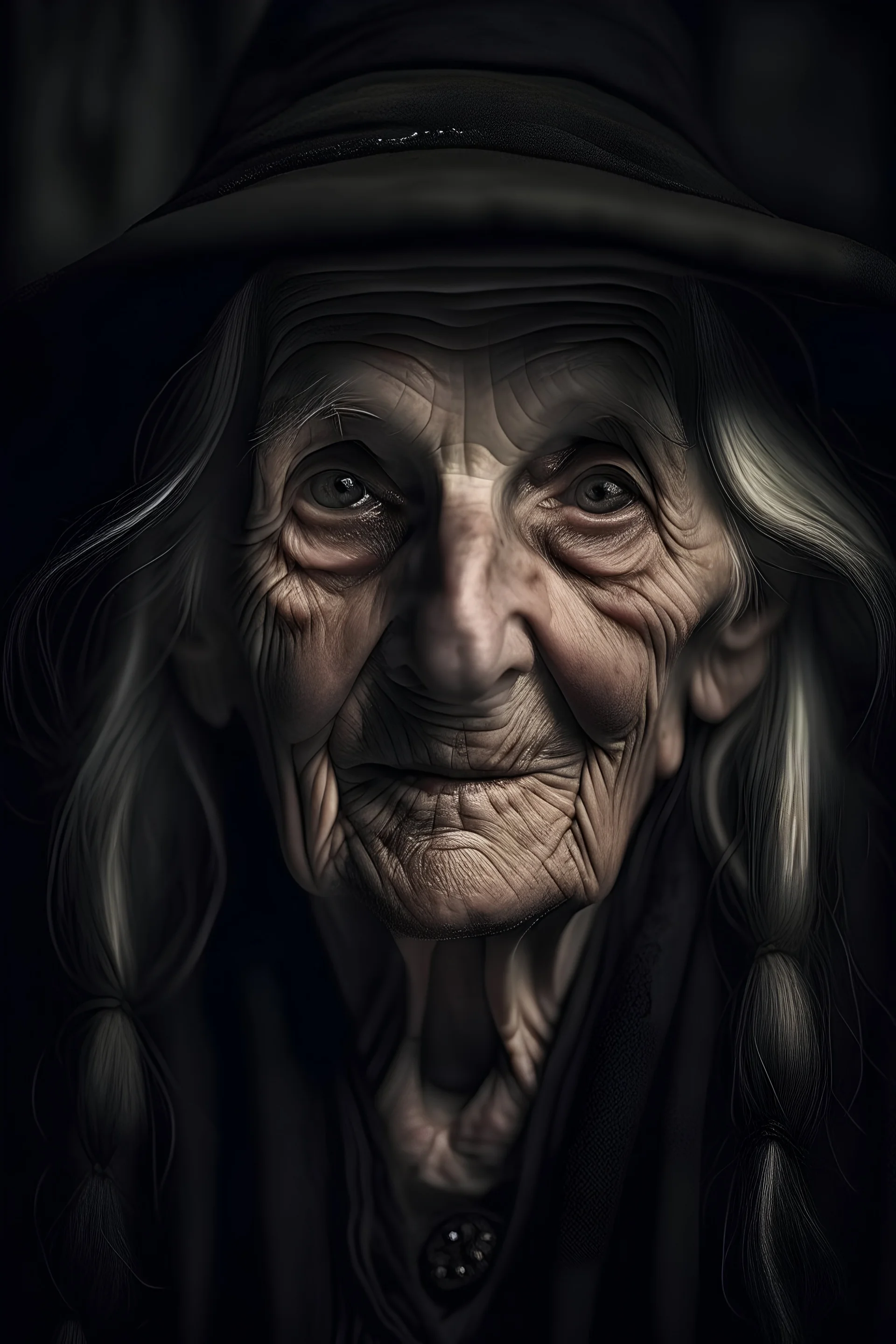 Portrait einer alten Hexe, gruselig