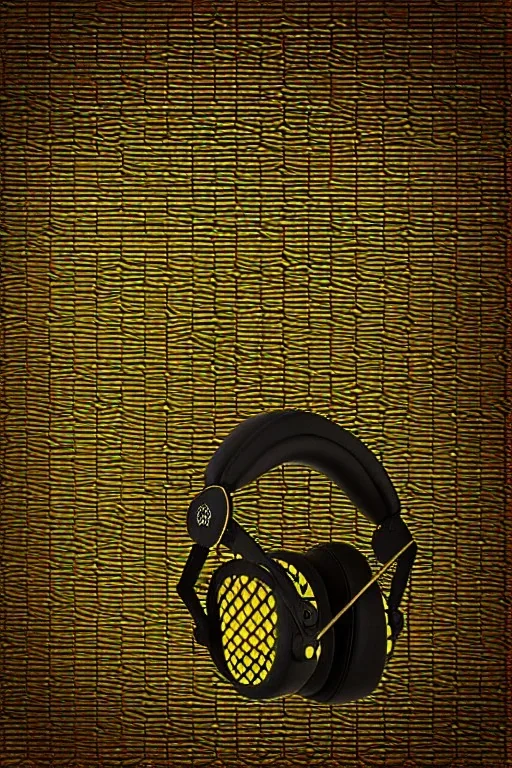 Photograph, HQ. Geometric 3D tiling on the background, Egyptian. Bronze color, Yellow, Black Cyan, Cyber-punk, full-mask, big old AKG headphones, golden rings & disc, fencing mask. Selfie archer. Asa Akira, lightly armored, electronic circuits. Thick tights, thick calves, bend fell, wide hip, flat belly. Ancient artifact attached. Perfect body. Matrix movie clothes, Silver leather area, tippet, latex. Wicked sneakers. Daft Punk, Tron Movie. Haute Couture. 1990's. Ancient telephone microphone.