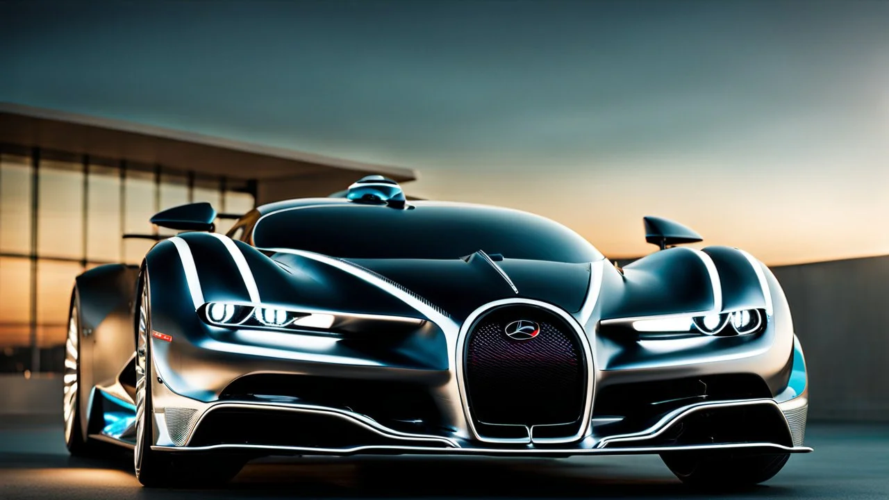 A stunningly realistic (((Bugatti x Mercedes UFO))), intricate detail and perfection in every surface, glimmering metal and luxurious contours, a (perfect model) for a desktop wallpaper fit for high resolution screens, evoking a sense of futuristic elegance in a (4K cinematic atmosphere). Rear View
