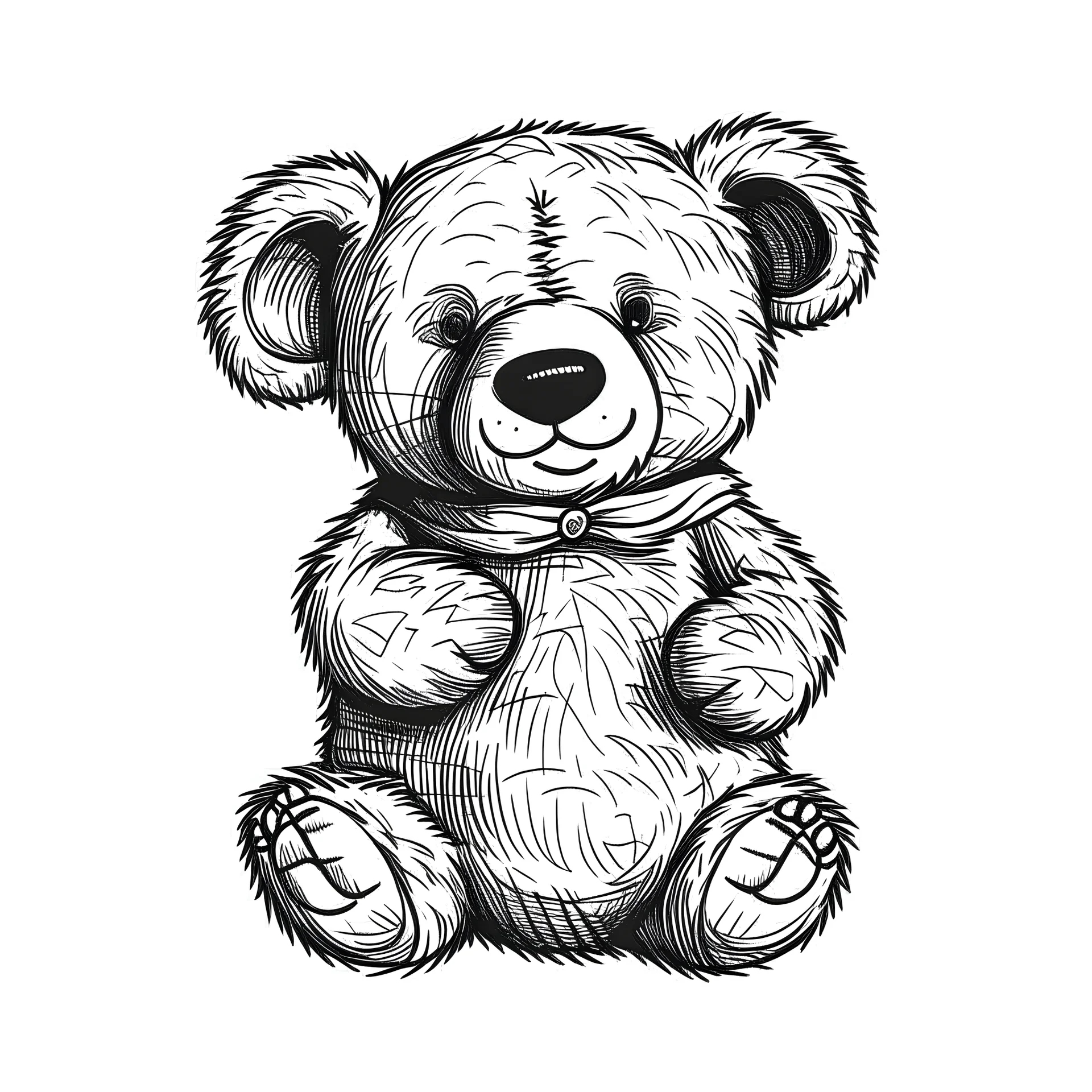 A hugging teddy bear, Vector Illustation, line stamp, white background