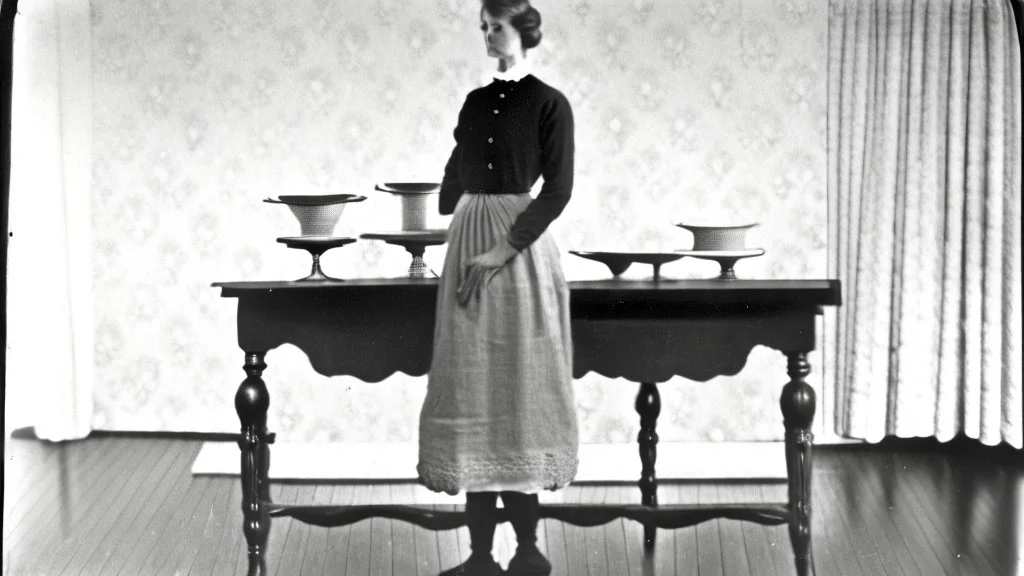 lady standing behind a table with no tabletop