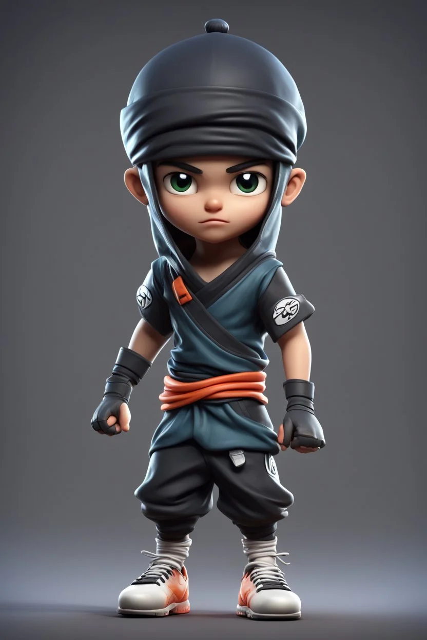 warrior, cute, 2.5D, zbrush, cartoon cute male football player with sneakers, front view, wearing a ninja costume, lit children, 32k uhd, round,8k,HD, wall background