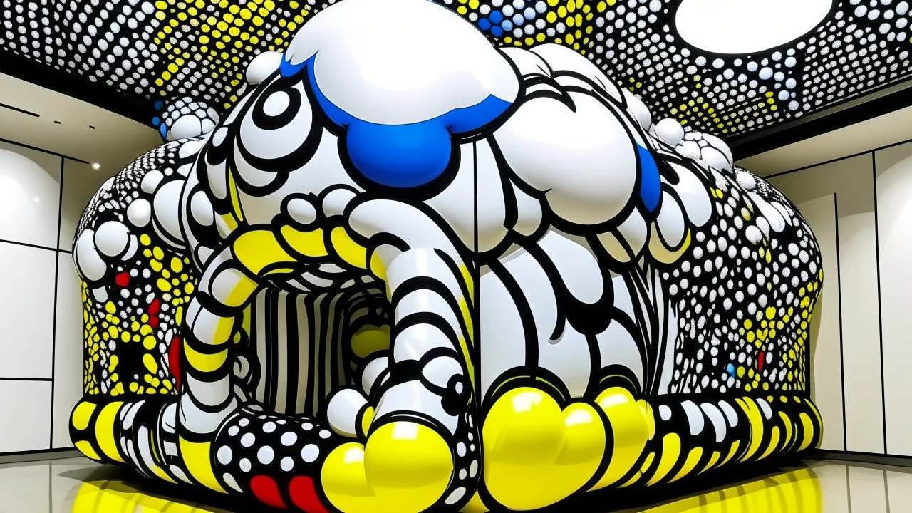 An ivory funhouse made out of balloons painted by Roy Lichtenstein
