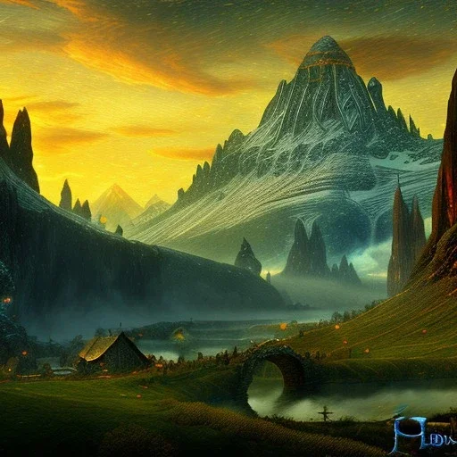 Epic Drawing of mordor scenery of The Hobbit estilo Van Gogh 4k