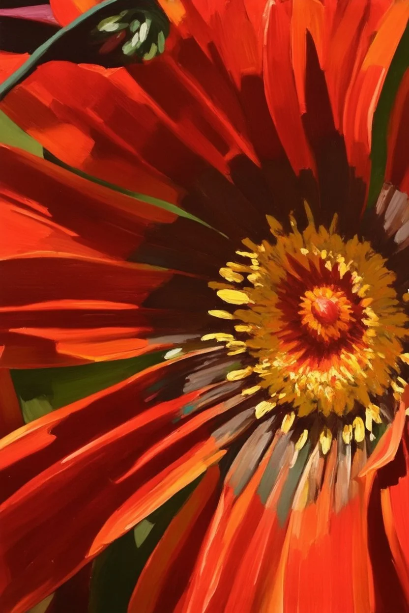 Dazzling orange Gazania; thick acrylic paint; Post Impressionist