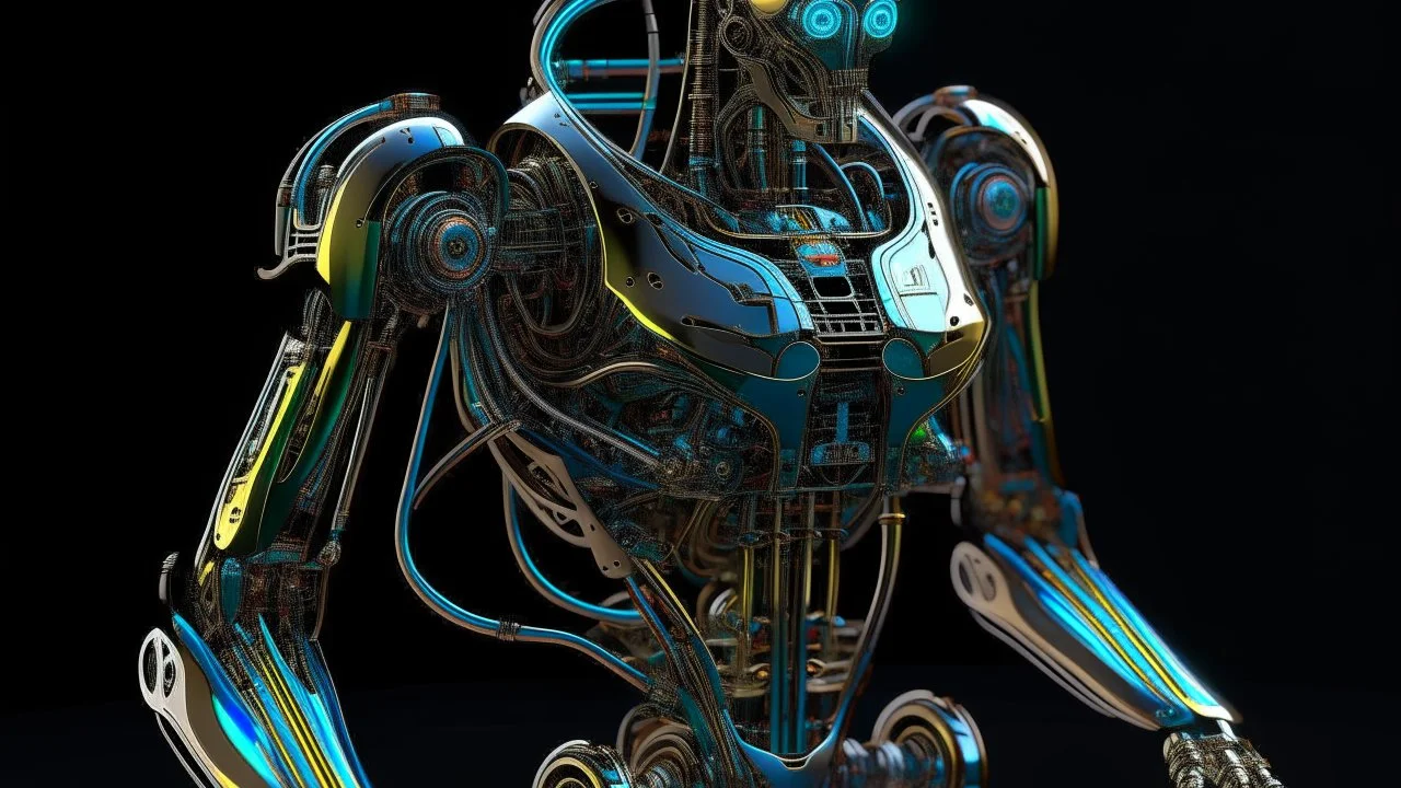 A meticulously designed virtual mechanical droid, its sleek metal frame shines with a holographic shine. The image is a detailed digital painting that captures every intricate detail with stunning clarity. The droid's limbs are fluid and agile, designed for precision engineering tasks, while its glowing optics exude an aura of intelligence and skill. The background is a virtual workshop, full of tools and floating schematics, which contribute to the futuristic aesthetic. This captivating image s