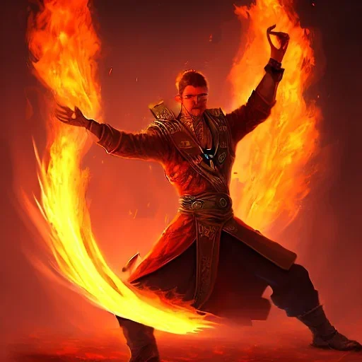 A fire mage engulfed in flames doing fight pose