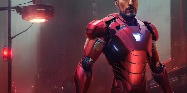 iron man right side, full boy, A professional night photo of a far-future cyberpunk city, shanghai, by Alena Aenami and blade runner and akira, trending on Artstation, smooth, sharp focus, higly detailed, crowded