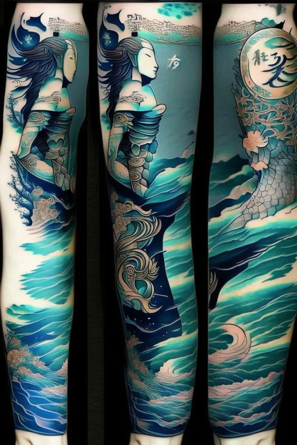 Tattoo sleeve zodiac sign aquarius ukiyo-e