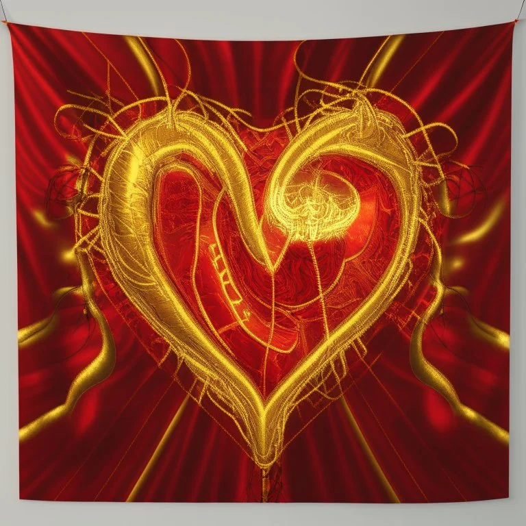 electric heart in red and golden tapestry