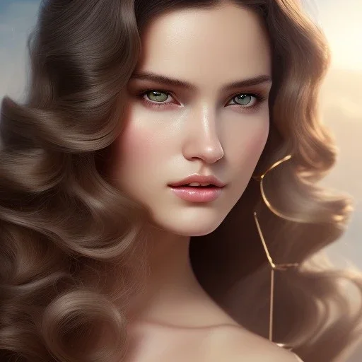 1970's porno model , cute, angelic face with minor blemishes, beautiful, long flowing hair, wavy hair, curly hair، black eyes, head and shoulders portrait, cinematic, 8k, resolution concept art portrait by Greg Rutkowski, Artgerm, WLOP, Alphonse Mucha dynamic lighting hyperdetailed intricately detailed, bokeh, Stunning 8k ektar film scan