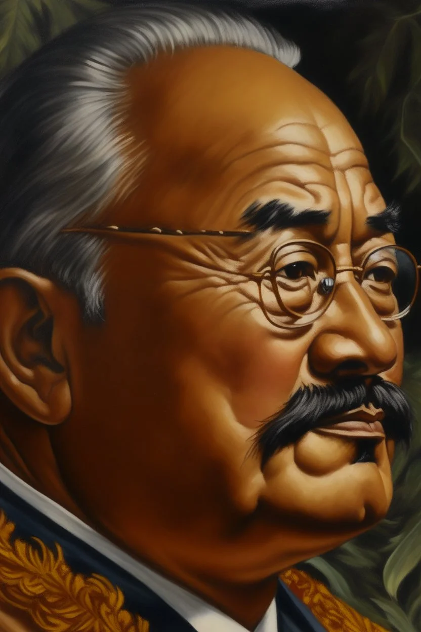 Side profile Painting portrait of samoan king with glasses and mustache