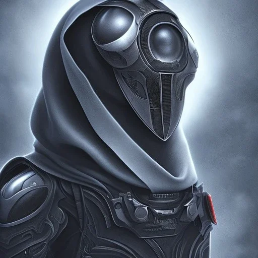 a alien wearing a black hood covering the eyes