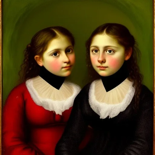 Retrato de unas niñas muy guapas llamadas Eira y Dalia con el estilo de Gustave Courbet