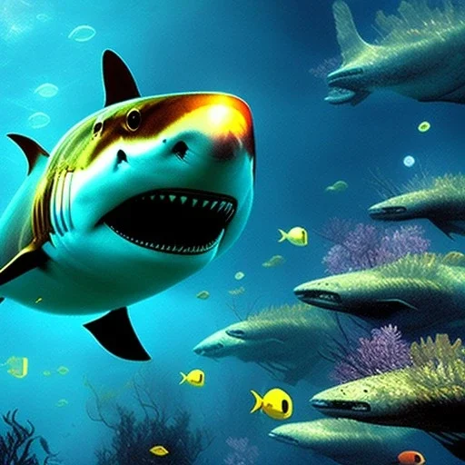 Megalodon underwater by van Gogh 8k