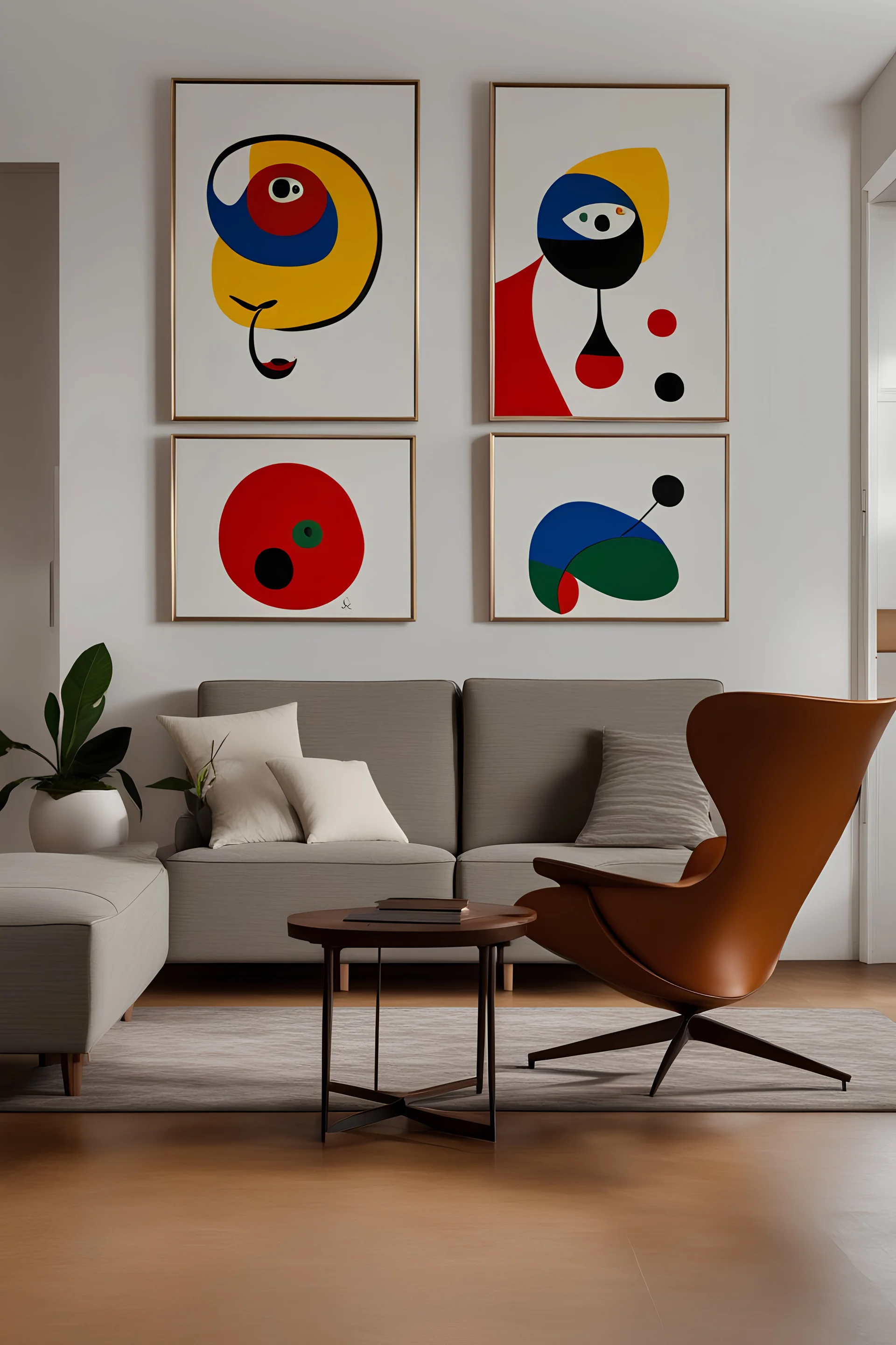 joan miro and picasso style painting on canvas in a minimalist living room