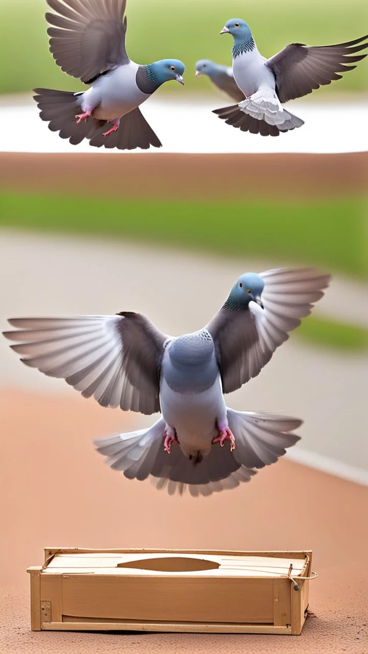 Pigeon flew together, carrying the trap with them