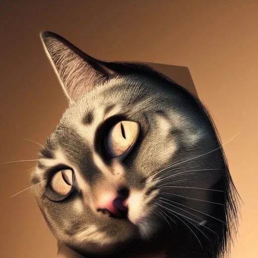 woman with the head of a cat, pixar style, dramatic, dramatic lighting, volumetric lighting, hyperrealism, 8k, high quality, photorealistic, lot of details