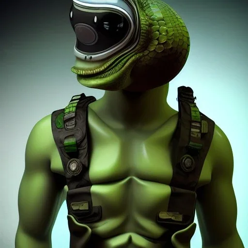 Alien, snake, metaljellyfishsombrero, vest, hands, holding gun, holster, steel military boots, squishy, chest plate, oxygen mask, bulbus nos snout, reptile pupil, blasterrifle, jacked, sail, body suit