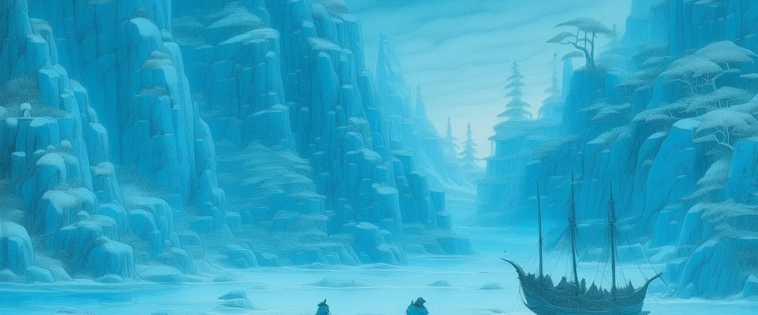 A cyan icy isles in a snowstorm designed in Japanese Oni masks painted by Caspar David Friedrich