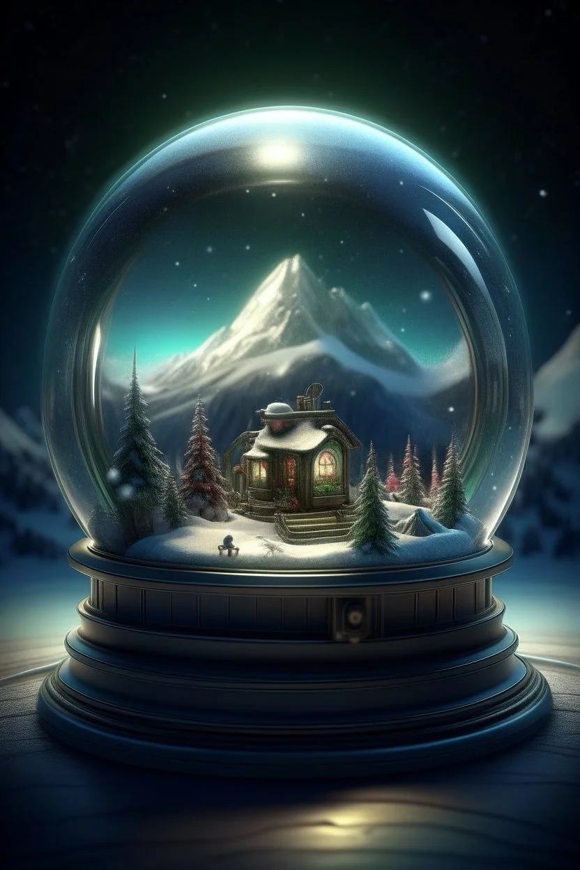 knollingcase, scenery of Portable gum making machine inside of snow globe, aurora borealis, transparent data visualization, trending on artstation, by Tom Bagshaw and Seb McKinnon, ultra detailed, hyper-realistic, cinematic, dramatic lighting, volumetric lighting, 150mm, octane render, photorealistic, denoise, photograph with a Hasselblad H3DII