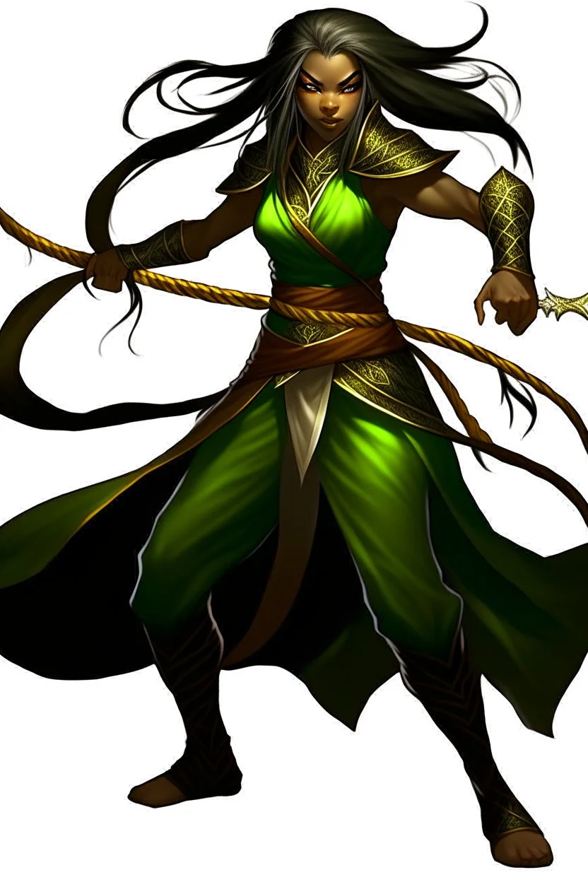 female Shadar-Kai wielding a Whip a whip made out of black thorns