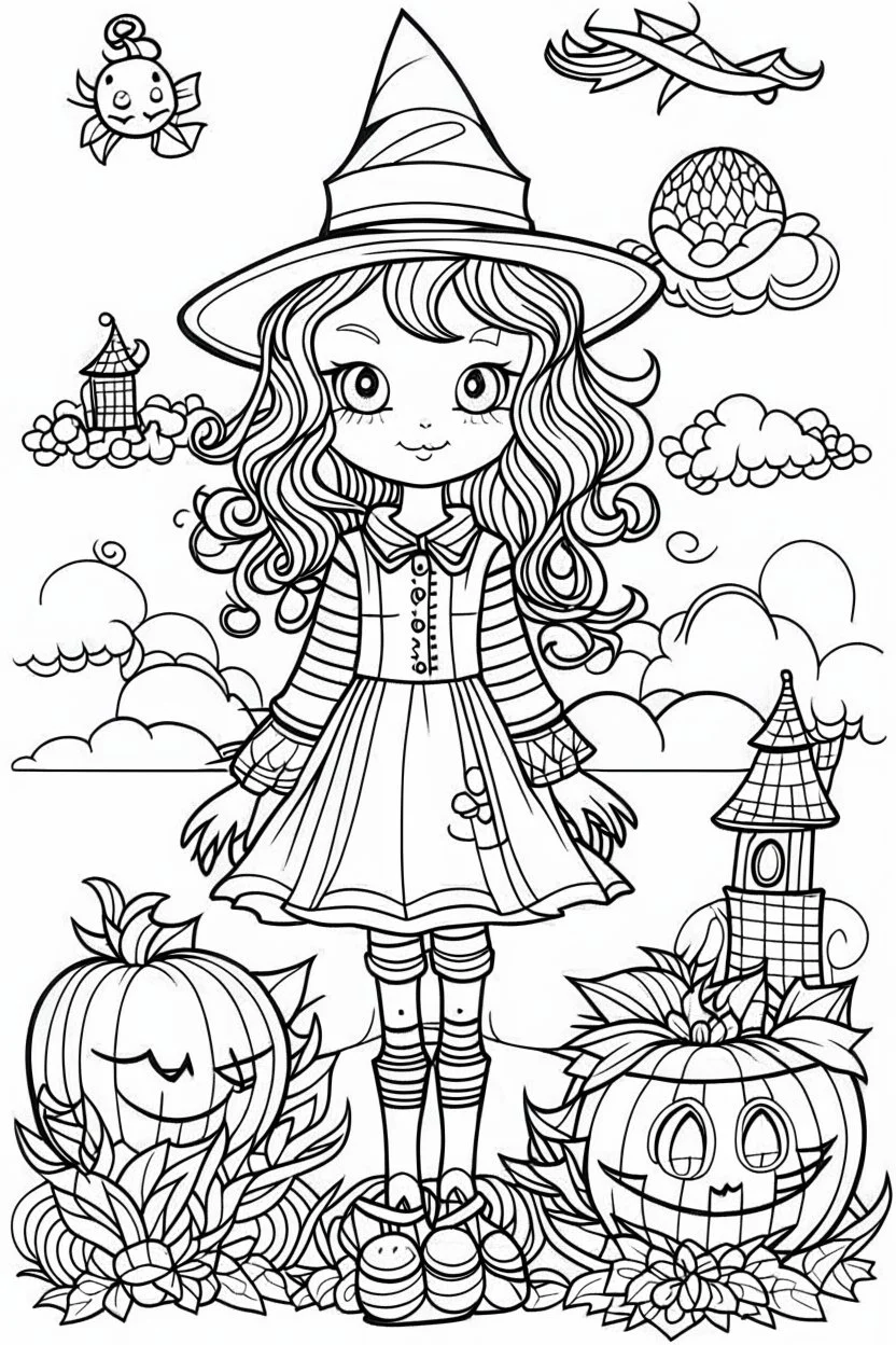 outline art for cute Farm life coloring pages with witch, white background, Sketch style, full body, only use outline, Mandala style, clean line art, white background, no shadows and clear and well outlined