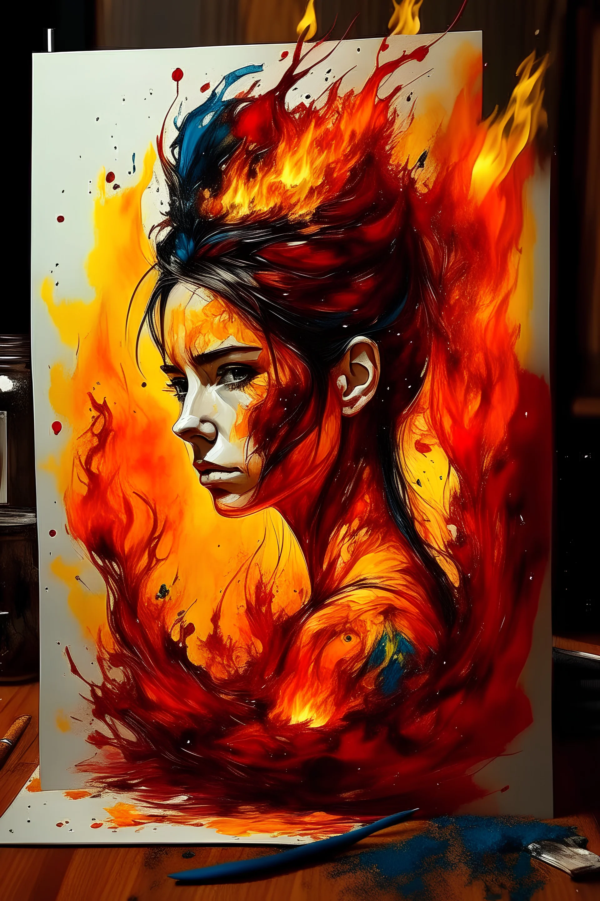 Turn A R H into a flaming artistic painting